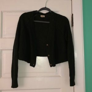 Cropped Green Cardigan With Buttons
